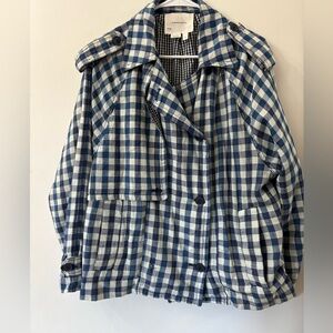 Anthropologie women’s small Blue and White Checkered  Coat- 100% cotton